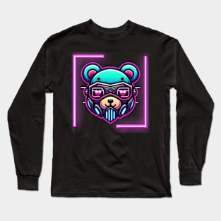 neon cyberpunk bear graphic Long Sleeve T-Shirt